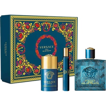 Versace Eros Подаръчен комплект, Тоалетна вода 100ml + Тоалетна вода 10ml + Део стик 75ml, мъже