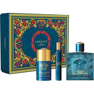 Versace Eros Подаръчен комплект, Тоалетна вода 100ml + Тоалетна вода 10ml + Део стик 75ml, мъже