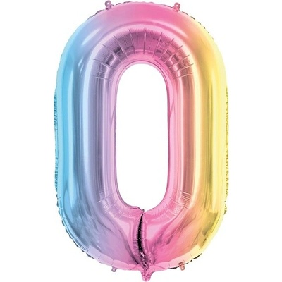 PartyDeco Balónek fóliový číslo 0 pastelově duhový 86 cm