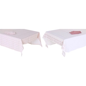 DKD Home Decor Покривка за маса и салфетки DKD Home Decor Розов Бял (150 x 150 x 0, 5 cm) (2 броя)