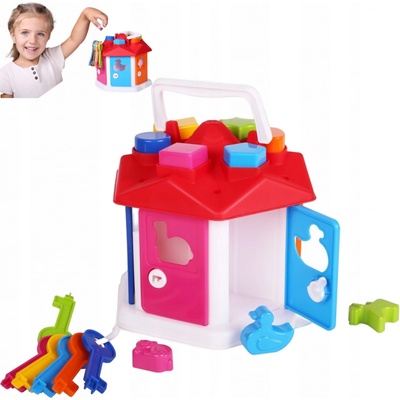 Teddies vkládačka domeček plast s klíči se zvířátky v sáčku 19x20x19 cm