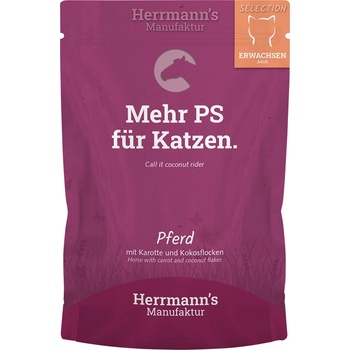 Herrmanns 20х100г Bio-Selection Herrmann's, консервирана храна за котки - конско месо с био моркови и кокосови стърготини