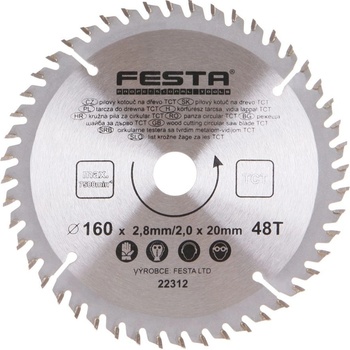 Festa Pilový kotouč s SK plátkem, 160 x 20 mm, 48 zubů, TCT 22312