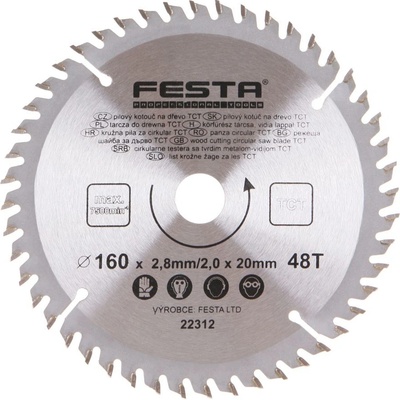 Festa Pilový kotouč s SK plátkem, 160 x 20 mm, 48 zubů, TCT 22312