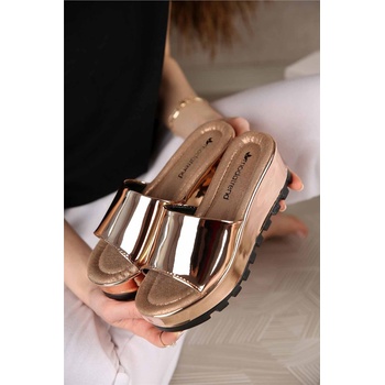 Moda Trend Дамски чехли с висока подметка - Бакър 299581 (299581_Бронз)