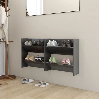 vidaXL Шкафове за обувки 2 бр сив гланц 60x18x60 см инженерно дърво (806739)
