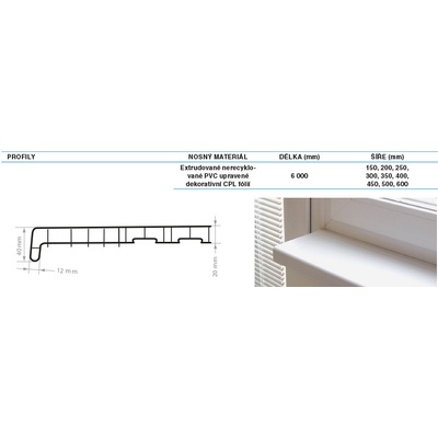 REHAU Parapet vnitřní PVC 150 mm bílý