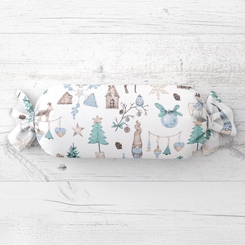 Biante vankúš valec bonbon Sandra SA-662 Modro-zeleno-hnedý vianočný vzor 15x80