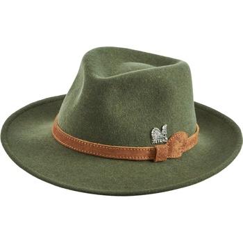 Klobúk Tetrao poľovnícky s remienkom zo svetlej kože zelený