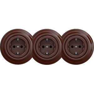 Kliklap - Тройна ретро битова розетка с рамка SCHUKO 230V, кафява (KA0036B)
