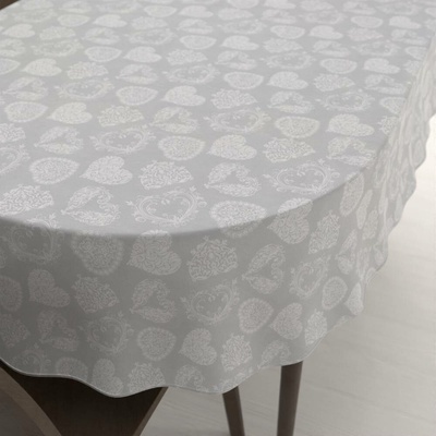 Biante Dekorační oválný ubrus PML-071 Srdce s ornamenty na šedém 140x200 cm