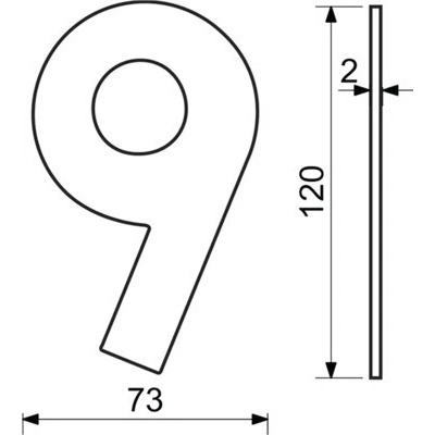 Nerezové číslo RN.120L.9.N v plochom „2D“ prevedení, nerez