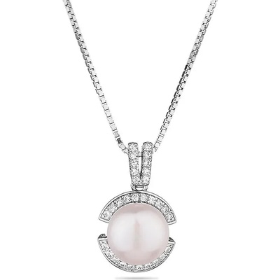 Swan Сребърно колие със сладководна бяла перла и циркони CAA082NW Swan