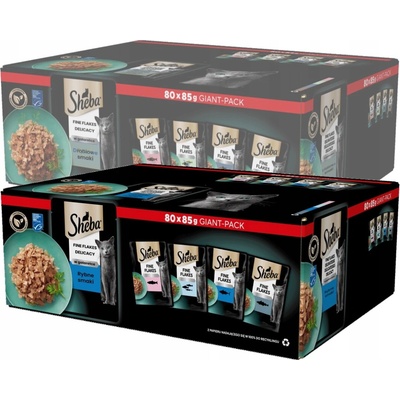 SHEBA Delicacy Rybia príchuť v želé losos, biela ryba, tuniak a treska 80 x 85 g