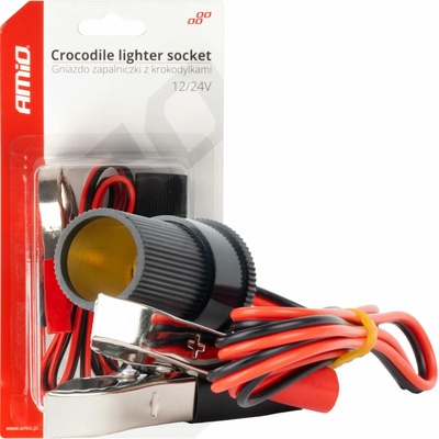 Adaptér do zásuvky zapalovače s krokosvorkami 12V 24V 100cm AMiO-03804