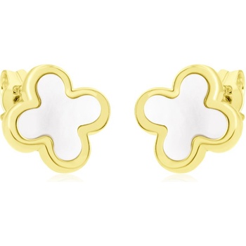 Gemmax Zlaté náušnice Čtyřlístky osazené perletí GLEYL-03357