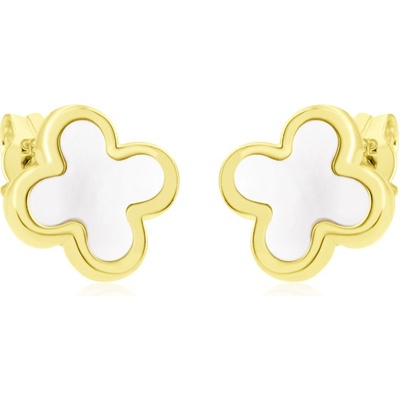 Gemmax Zlaté náušnice Čtyřlístky osazené perletí GLEYL-03357