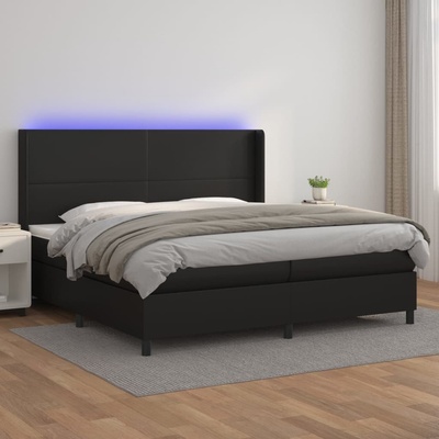 Petrashop 3139283 boxspring postel s matrací a LED černá umělá kůže
