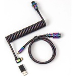 Keychron Кабел за клавиатура Keychron Colorful Premium Coiled Angled, USB-C - USB-C, Rainbow Plated Black (KEYCHRON-ACC-Cab-7) - topmall