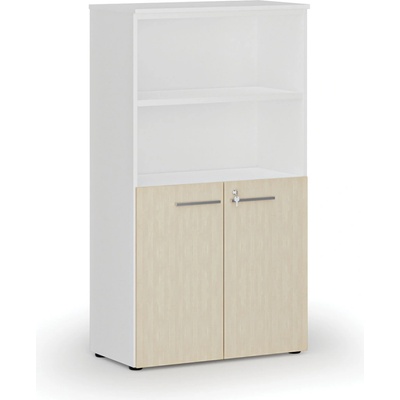 Primo Kombinovaná kancelárska skriňa WHITE, dvere na 2 poschodia, 1434 x 800 x 420 mm, biela/breza