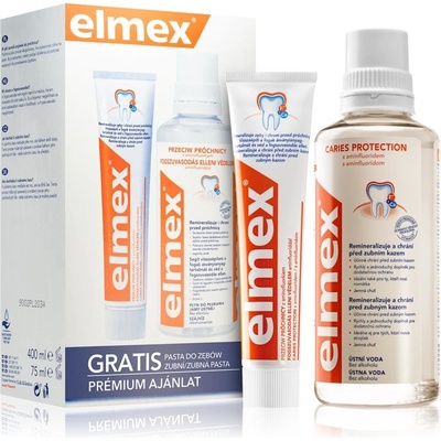 Elmex Caries Protection ústní voda chránicí před zubním kazem 400 ml + zubní pasta chránící před zubním kazem s fluoridem 75 ml