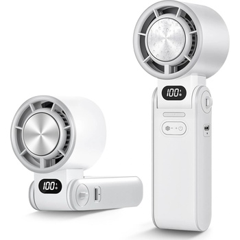 Ръчен вентилатор с охлаждаща плоча Atron F53K, Преносим, Сгъваем, Батерия 3600mAh, LED дисплей, Бял (F53K-White)