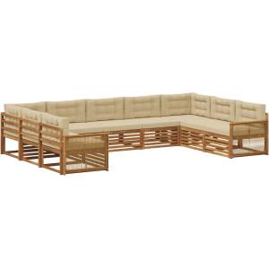 vidaXL Комплект дивани за открито 9 бр. Натурален и Бежов (3383841)