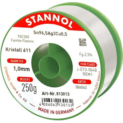 Stannol Kristall 611 Fairtin bezolovnatý pájecí cín bez olova Sn96,5Ag3Cu0,5 REM1 250 g 1 mm