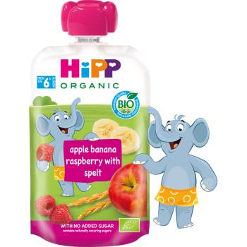 Hipp Organic Плодова закуска ябълка, банан, малина с пълнозърнести култури 100г