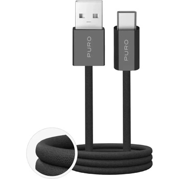 PURO Fabrik 2.0 10W USB-A - USB-C плетен кабел 1, 5 м - черен (PUCAC10WFABK415MTBLK)
