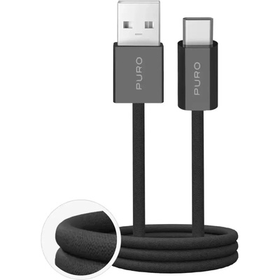 PURO Fabrik 2.0 10W USB-A - USB-C плетен кабел 1, 5 м - черен (PUCAC10WFABK415MTBLK)