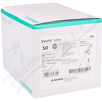 Vasofix Safety Pur 16 G i.v. kanyla s portom a krídielkami 1,7 x 50 mm, sivá 50 ks