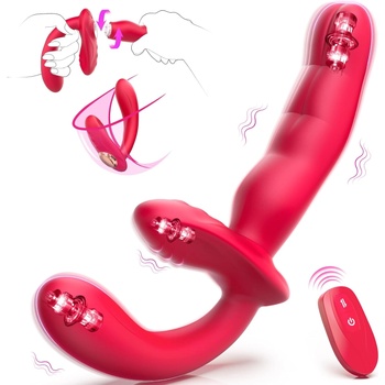 SuperLove 3in1 G-Spot & Clitoris Stimulating Strapless Strap-On with Remote Red