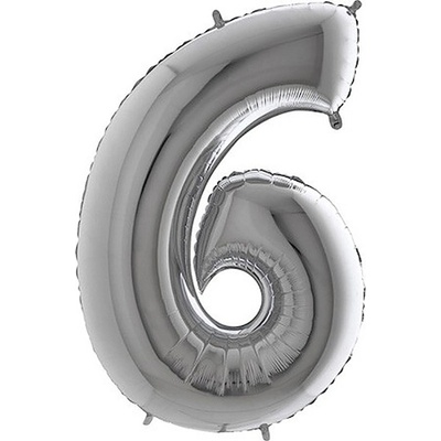 Nafukovací balón 86cm číslo 6 strieborný
