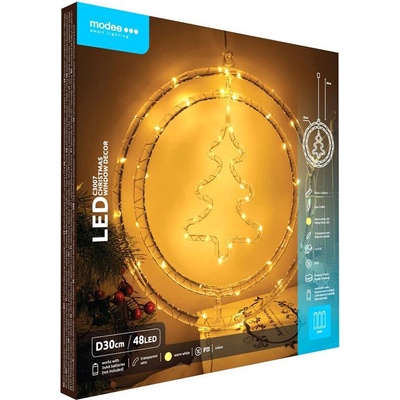 Modee Lighting LED vianočná dekorácia 48LED kruh stromček 3xAA batérie