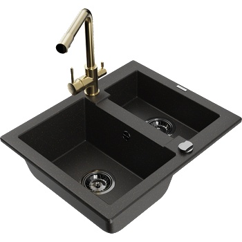 Mexen Carlos гранитна мивка с 1, 5 камери с кухненски смесител Duero, черен/златен металик - 6518-75-671600-50-B (6518-75-671600-50-B)