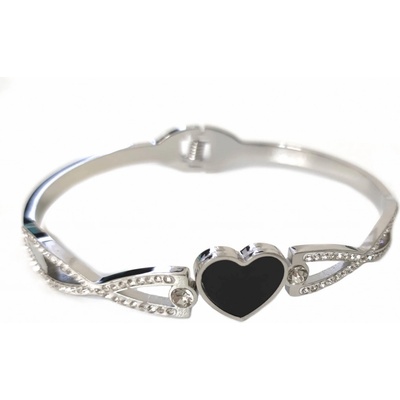 Stainles Steels náramek z chirurgické oceli ČERNÉ SRDCE N32 s krystaly