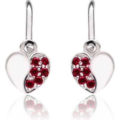 Duppi detské náušnice srdiečka DU 70585 z bieleho zlata s kamienkami rubínovo červenými zapínanie brizúra