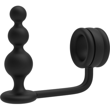 Image 1 of DreamToys Ramrod Cockring with Beaded Anal Plug Black