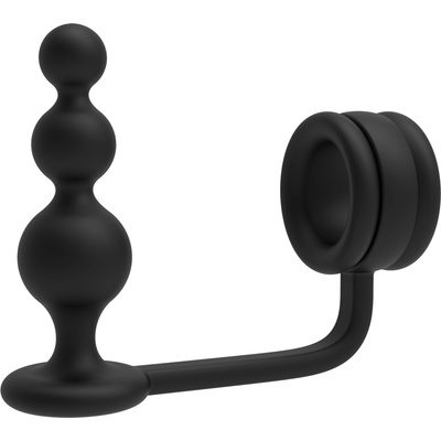 DreamToys Ramrod Cockring with Beaded Anal Plug Black