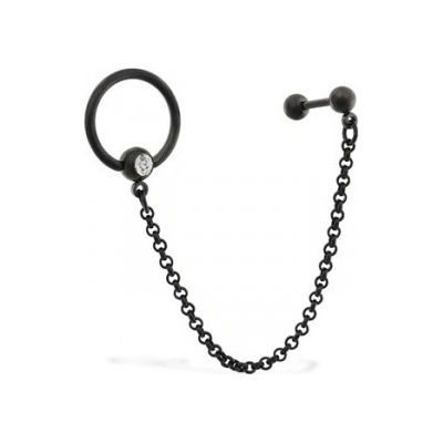 Šperky Eshop černý piercing do ucha z oceli černý kroužek zirkon AC8.01