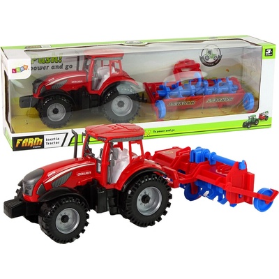 Mamido Červený Traktor s Pluhom s Frikciou Pohonu