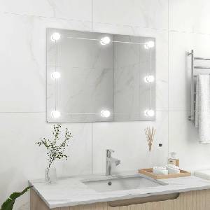 vidaXL Стенно огледало без рамка, с LED лампи, правоъгълно, стъкло (3078644)