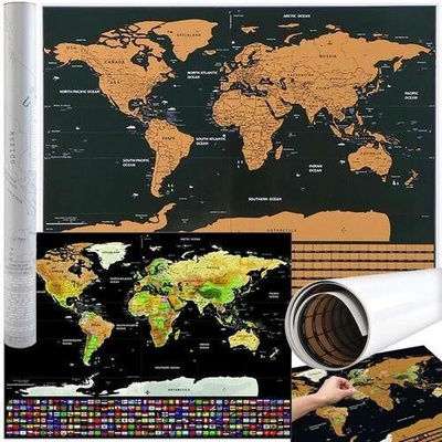 Malatec Velká stírací mapa světa s vlajkami Deluxe 82 × 59 cm černá