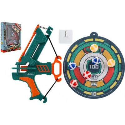 Teddies Luk 33 cm vystreľujúce loptičky na suchý zips 6ks plast + terč 2 farby v krabici 27x35x7cm