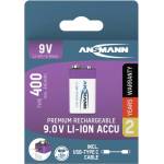 ANSMANN Батерия ANSMANN, литиево-йонна, литиева, тип Е, 9 V, 400 mAh, подходяща и за измервателни уреди, зарежда се чрез USB-C кабел, 1 бр (1315-0005)