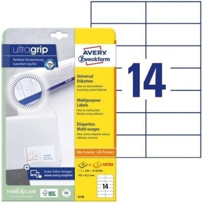 Avery Zweckform 6136 Samolepící etikety 105 x 42,3 mm 30 archů bílé