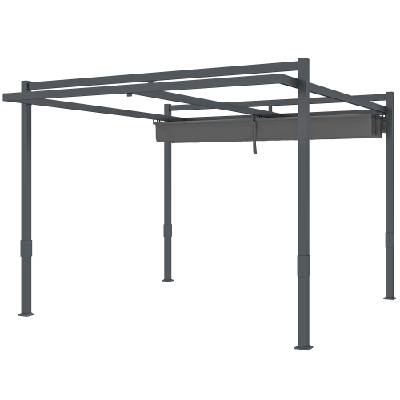 Outsunny Zahradní pergola Outsunny, cca 3,5x3m, hliníková stabilní, ochrana proti slunci s nastavitelnou posuvnou střechou, volně stojící, zahradní pavilon, stříška na terasu, balkon, šedá