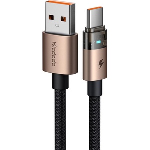 Mcdodo Кабел за данни - Mcdodo (CA-6891) - със светлина при зареждане, USB-C → USB-A, прозрачен кабел, 6A, 1.2m - Desert Gold