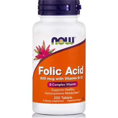 NOW Хранителна добавка витамин B 12+ Фолиевва киселина, Now Foods Folic Acid 800mcg + B-12 25mcg (250 capsules)